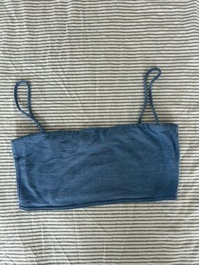 Aritzia Wilfred light blue knit cropped top